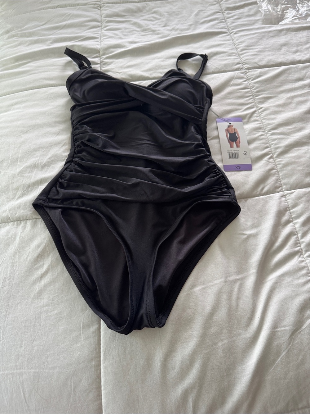DKNY Black Ruched One-Piece Swimsuit size xs - Picture 3 of 4